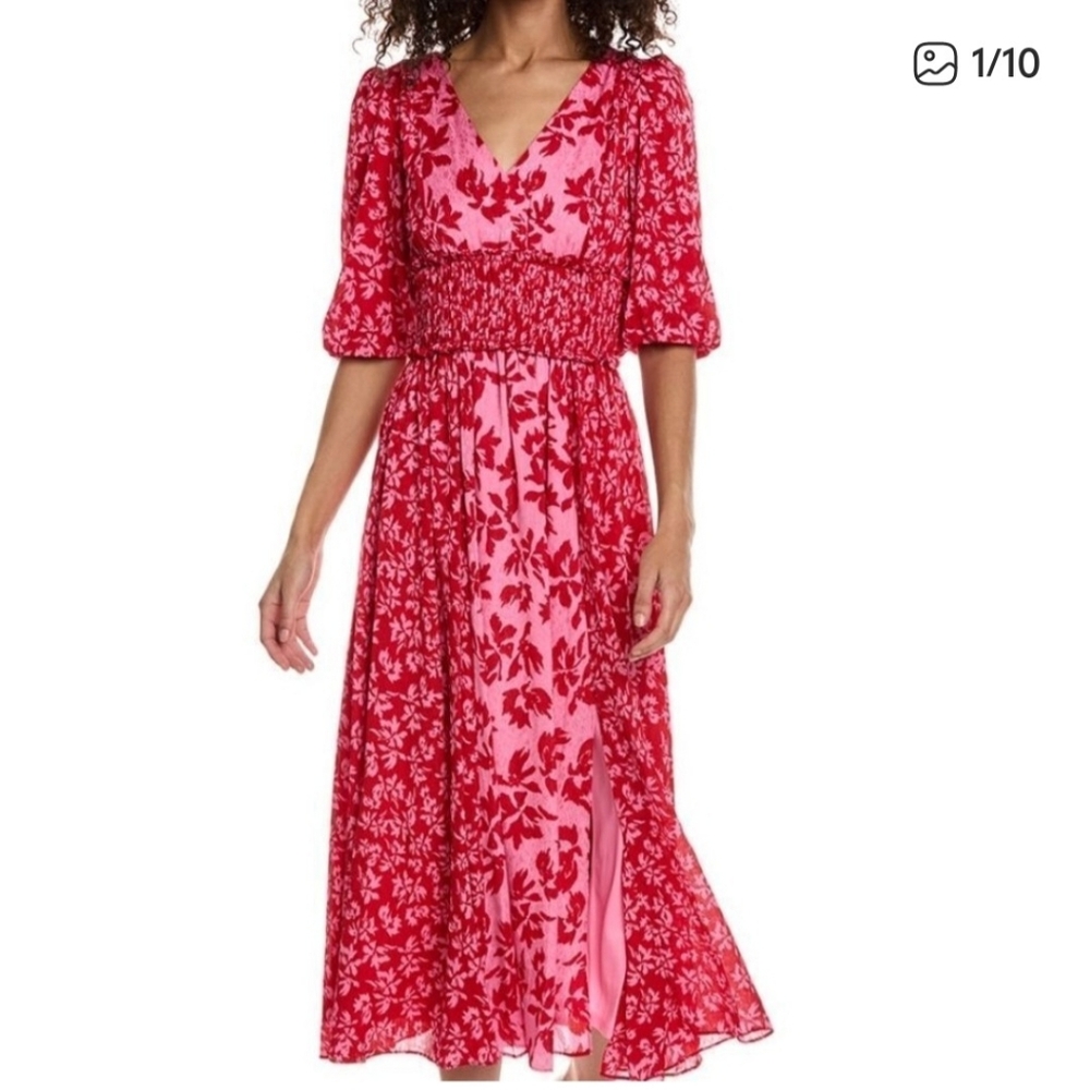 Taylor Smocked-Waist Size 6 Floral Print Maxi Dress Elegant Cottagecore Coquette